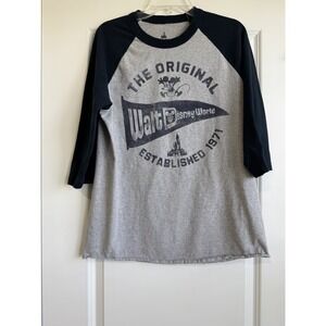 Disney Parks Retro Mickey Walt Disney World Grey Baseball Style Tee Adult Large